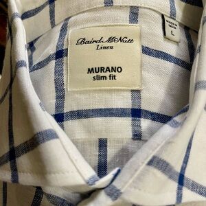 Murano White and Blue Plaid Linen Shirt